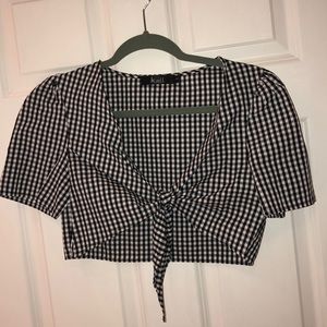 Checkered tie crop top